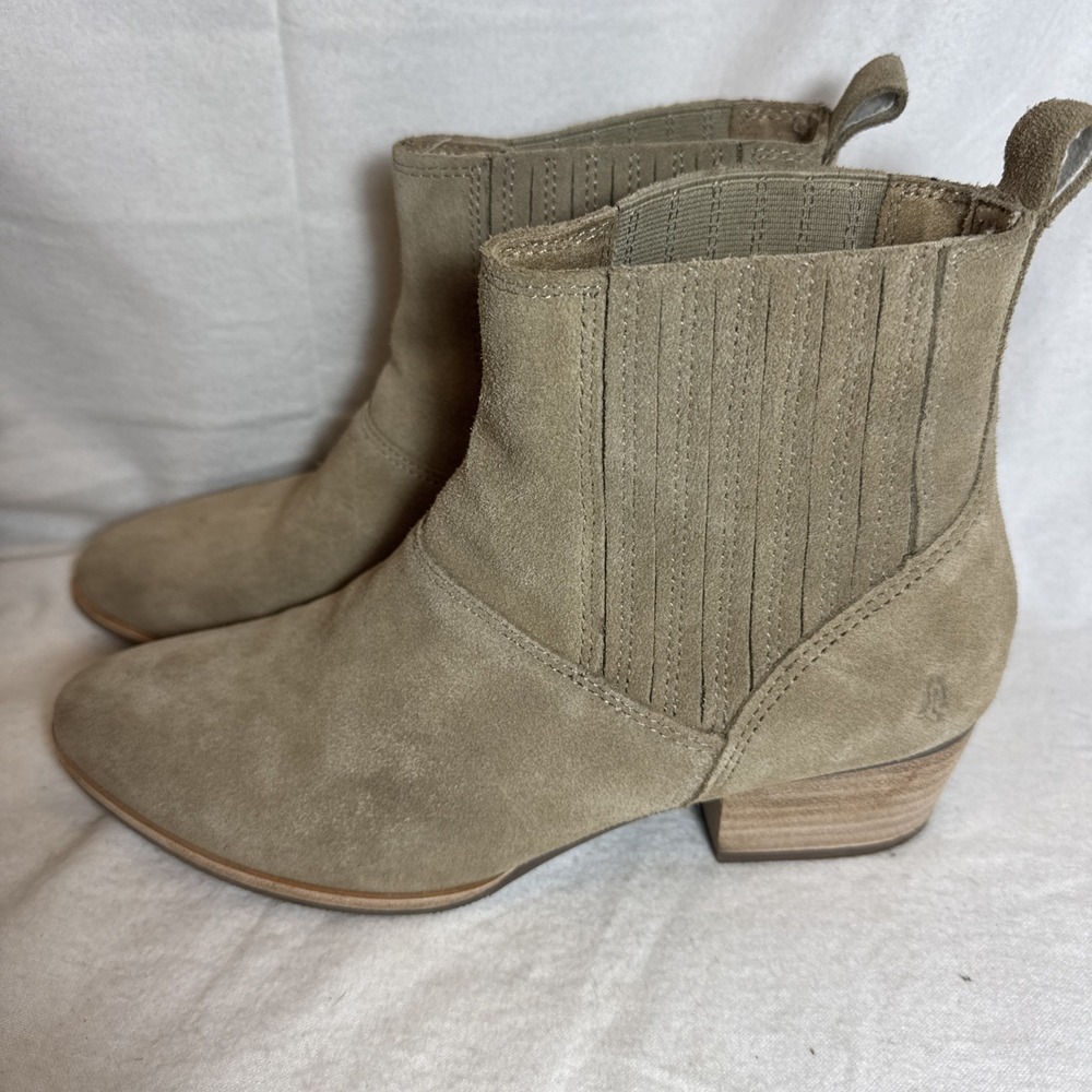 Hush Puppies Sierra Taupe Suede Chelsea Ankle Boots 62194 Size 7.5 Chunky Heel